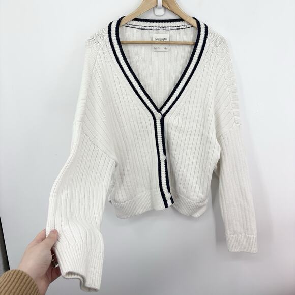 Abercrombie Cardigan Sweater Womens Large Preppy Fisherman Nautical Academia 90s - Picture 1 of 8